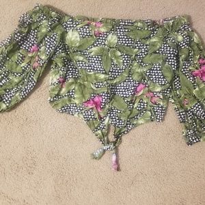 Green Teopical Crop Top